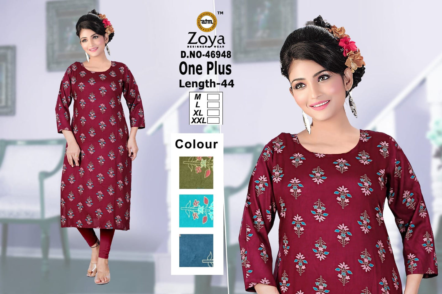 New One Plus Zoya Rayon Straight Cut Kurtis Supplier India