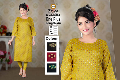 New One Plus Zoya Rayon Straight Cut Kurtis Supplier India