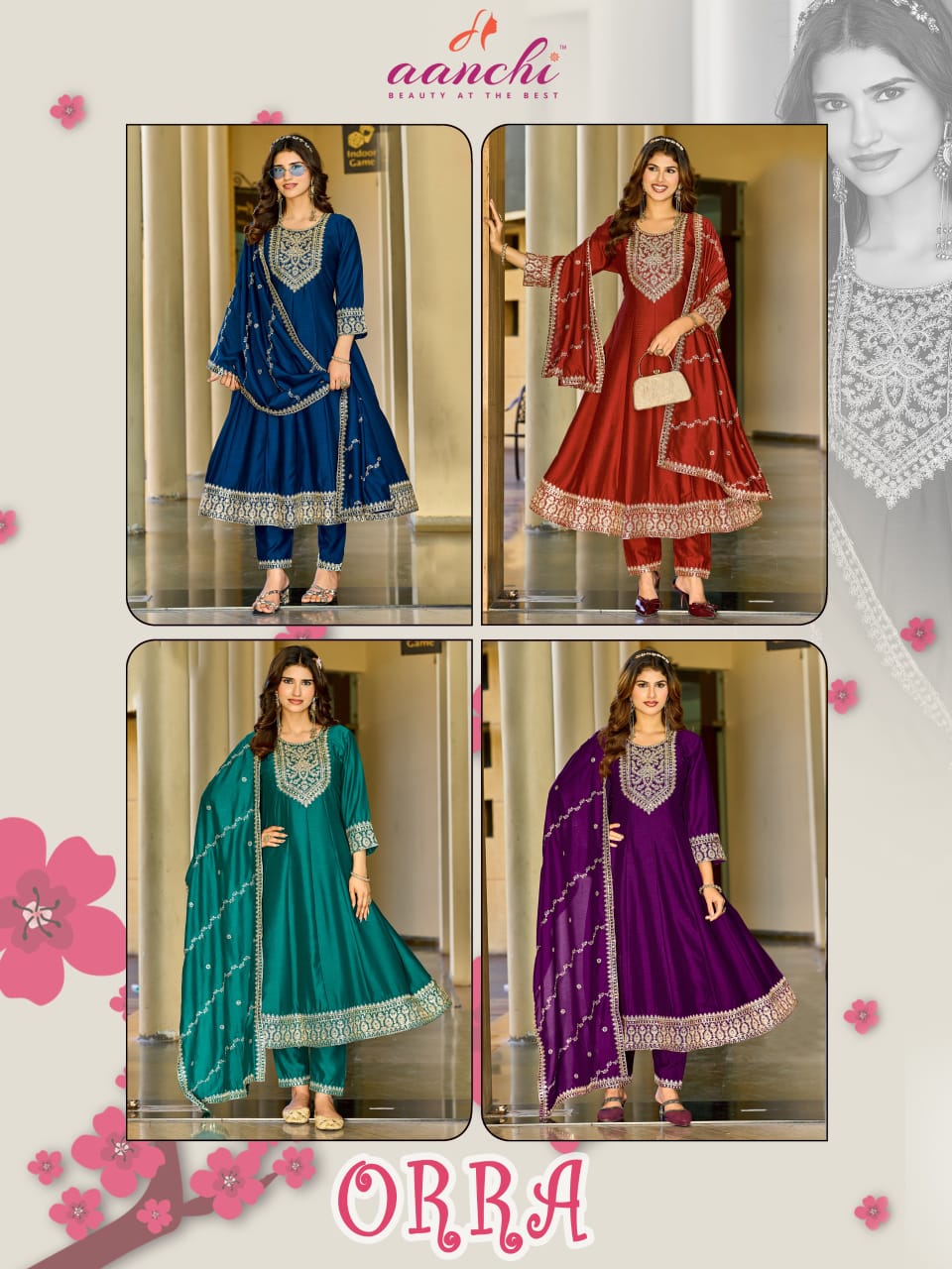 New Orra Aanchi Vichitra Silk Readymade Anarkali Suits Supplier Ahmedabad