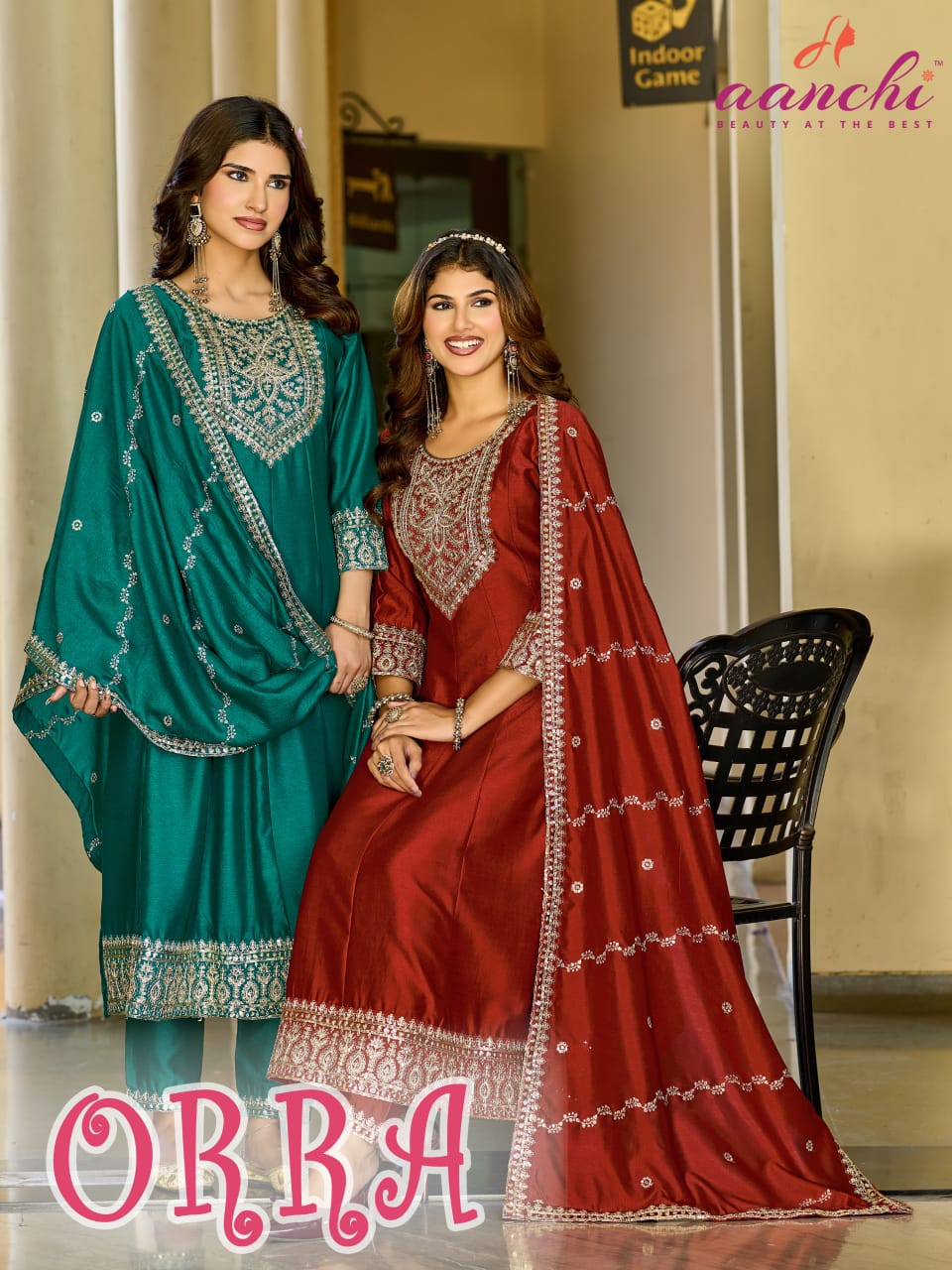 New Orra Aanchi Vichitra Silk Readymade Anarkali Suits Supplier Ahmedabad