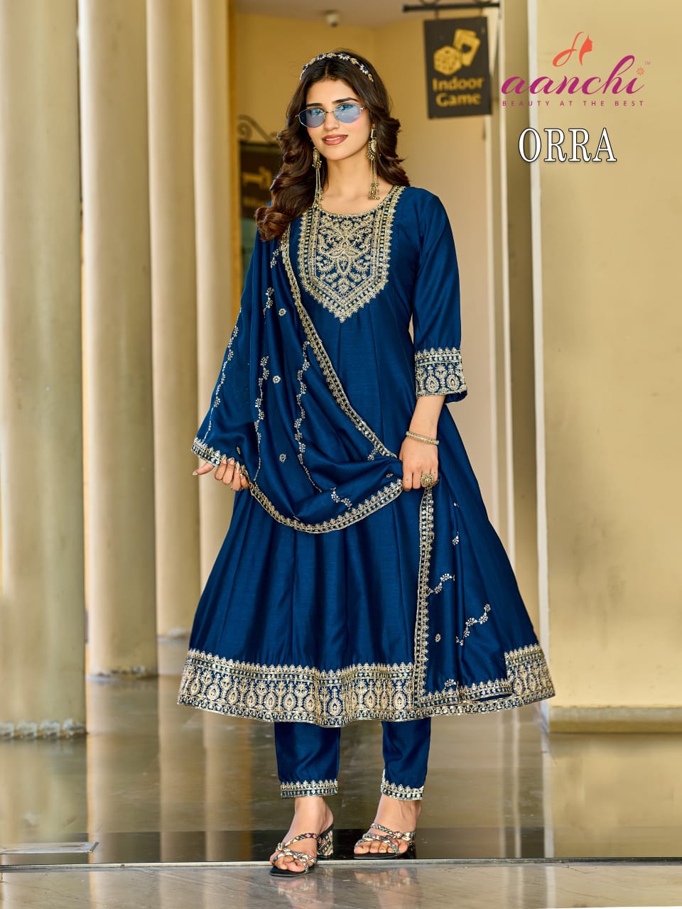 New Orra Aanchi Vichitra Silk Readymade Anarkali Suits Supplier Ahmedabad