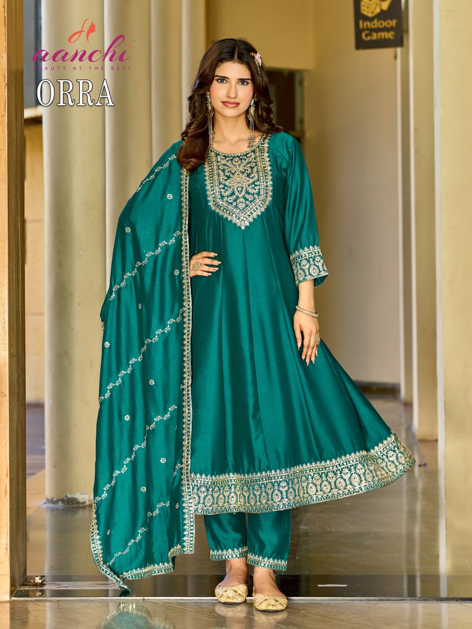 New Orra Aanchi Vichitra Silk Readymade Anarkali Suits Supplier Ahmedabad