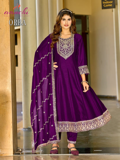 New Orra Aanchi Vichitra Silk Readymade Anarkali Suits Supplier Ahmedabad