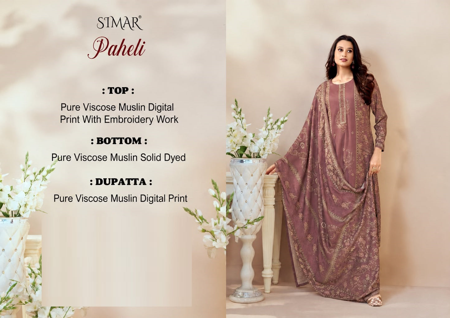 New Paheli Simar Viscose Muslin Pant Style Suits Exporter Gujarat