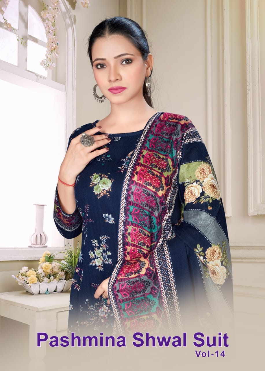 New Pashmina Shwal Vol 14 Sat Pant Style Suits Wholesaler Gujarat