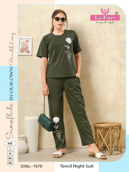 New Pattern Design 1670 La Fairy Tencil Pyjama Night Suits Manufacturer