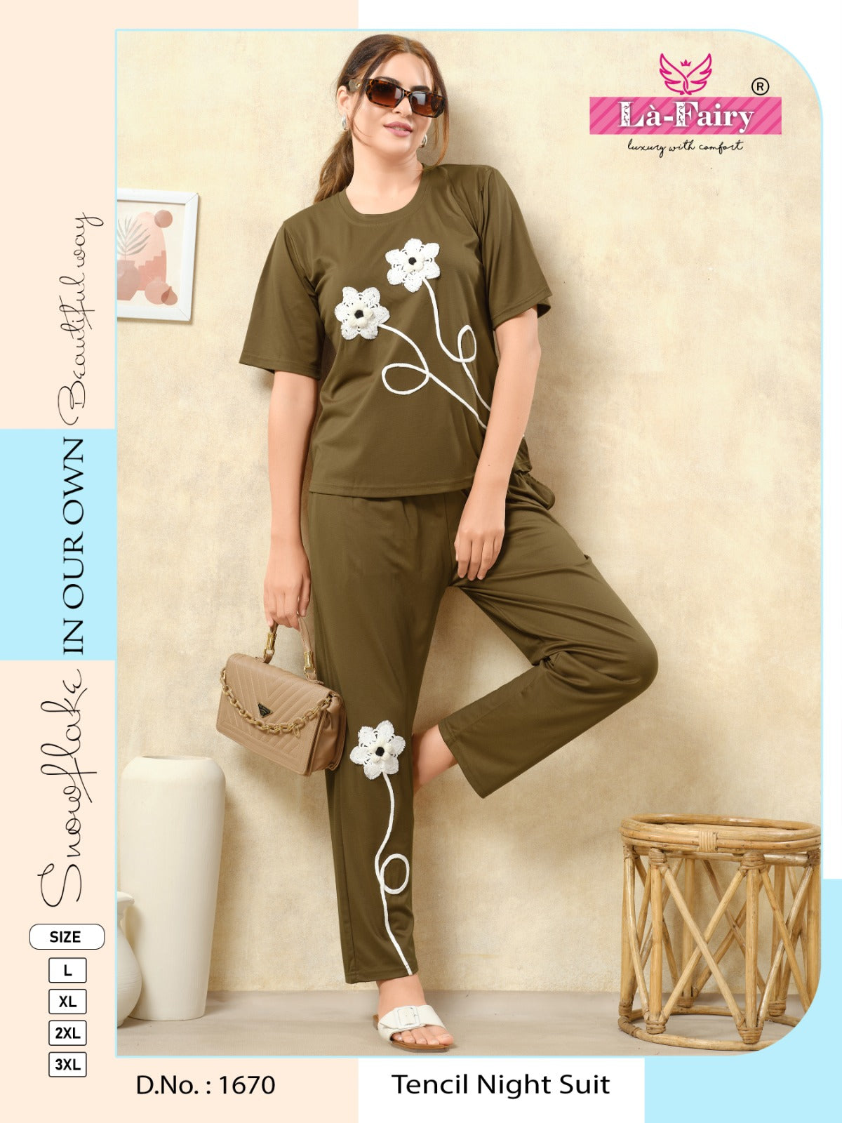 New Pattern Design 1670 La Fairy Tencil Pyjama Night Suits Manufacturer