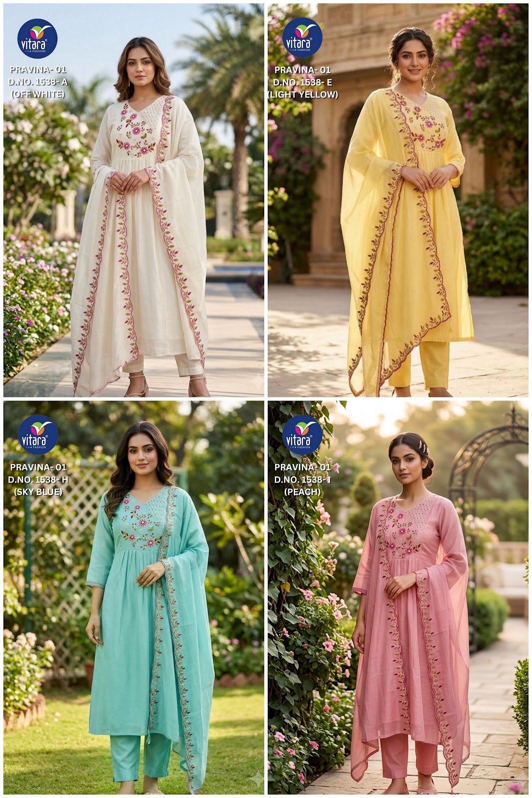 New Pravina Vitara Mul Chanderi Readymade Anarkali Suits Supplier Gujarat