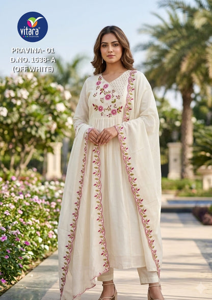 New Pravina Vitara Mul Chanderi Readymade Anarkali Suits Supplier Gujarat