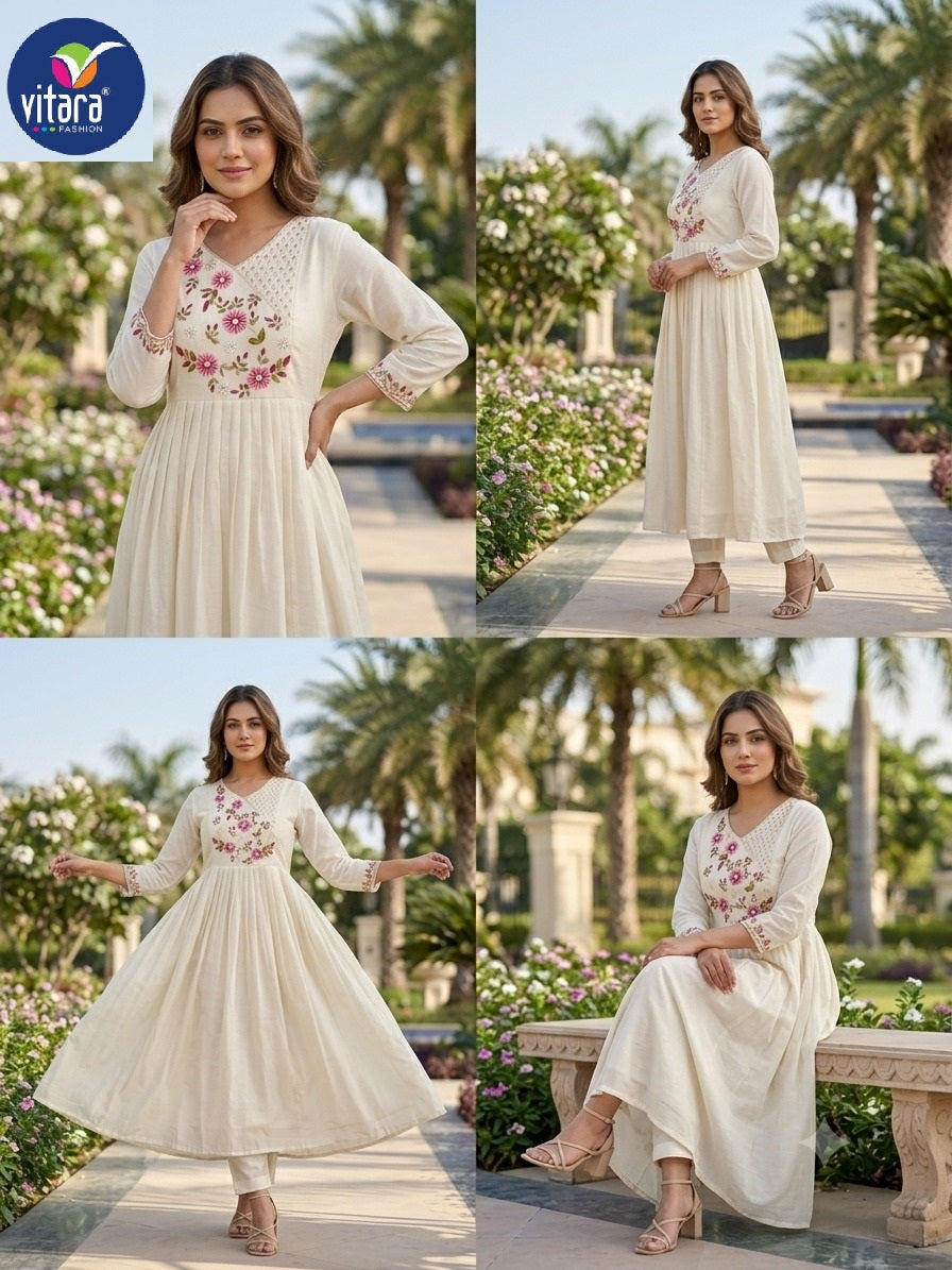 New Pravina Vitara Mul Chanderi Readymade Anarkali Suits Supplier Gujarat