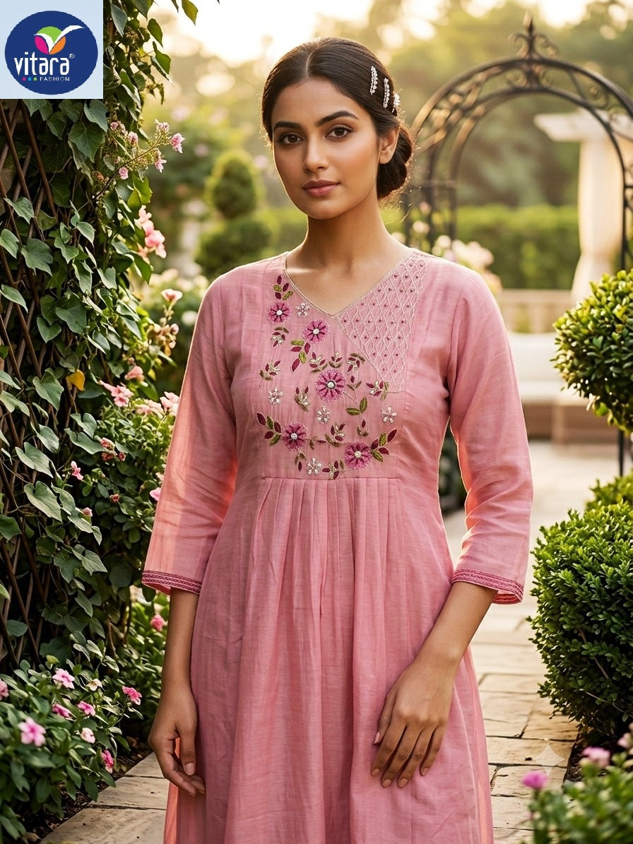 New Pravina Vitara Mul Chanderi Readymade Anarkali Suits Supplier Gujarat
