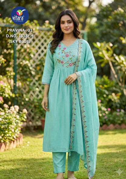 New Pravina Vitara Mul Chanderi Readymade Anarkali Suits Supplier Gujarat