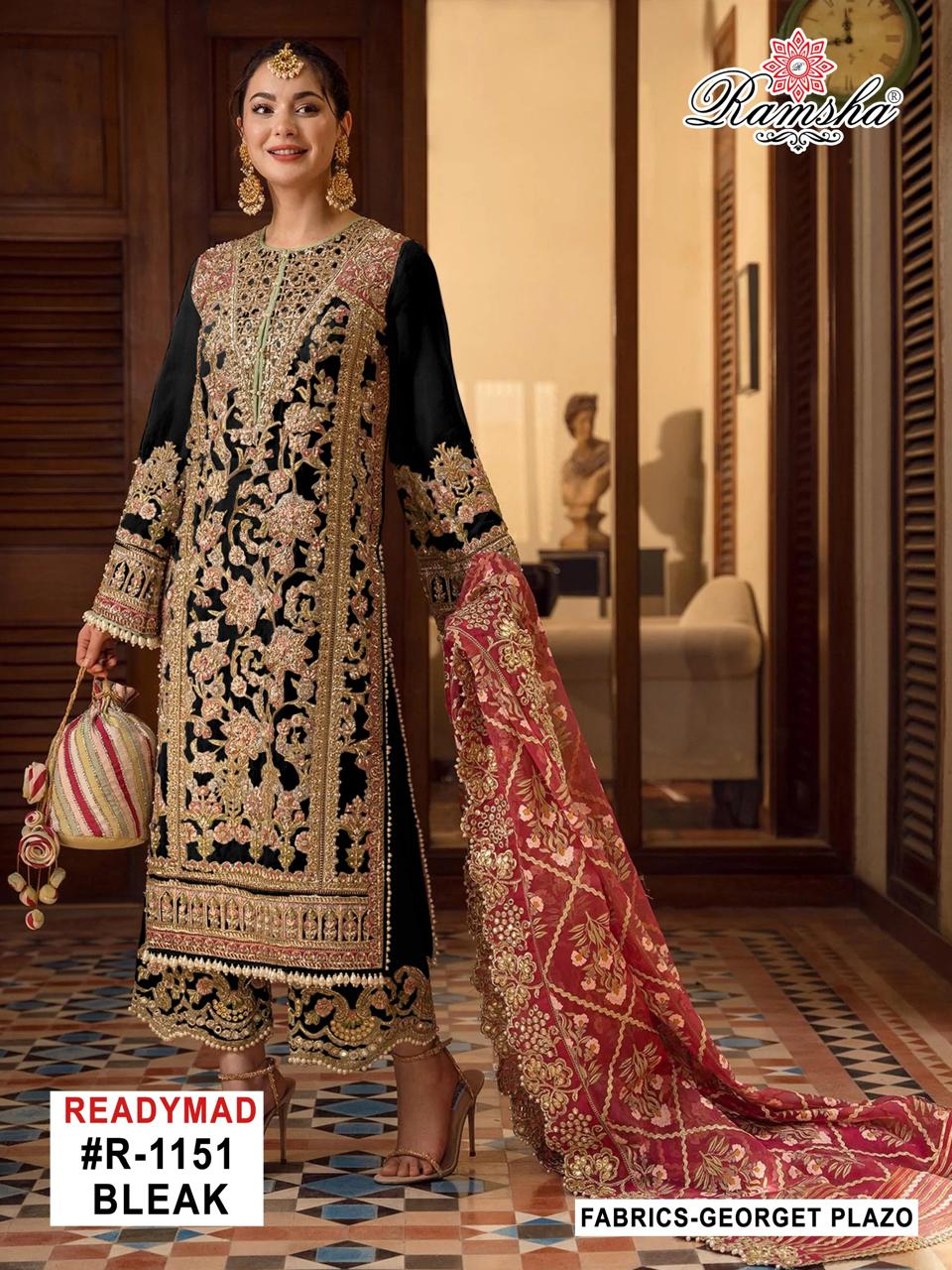 New R 1151 Ramsha Georgette Pakistani Readymade Suits Manufacturer India