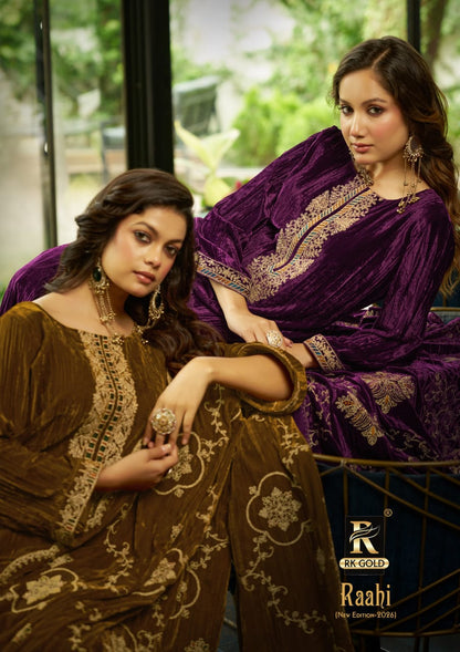 New Raahi Rk Gold Crush Velvet Suits Manufacturer Gujarat