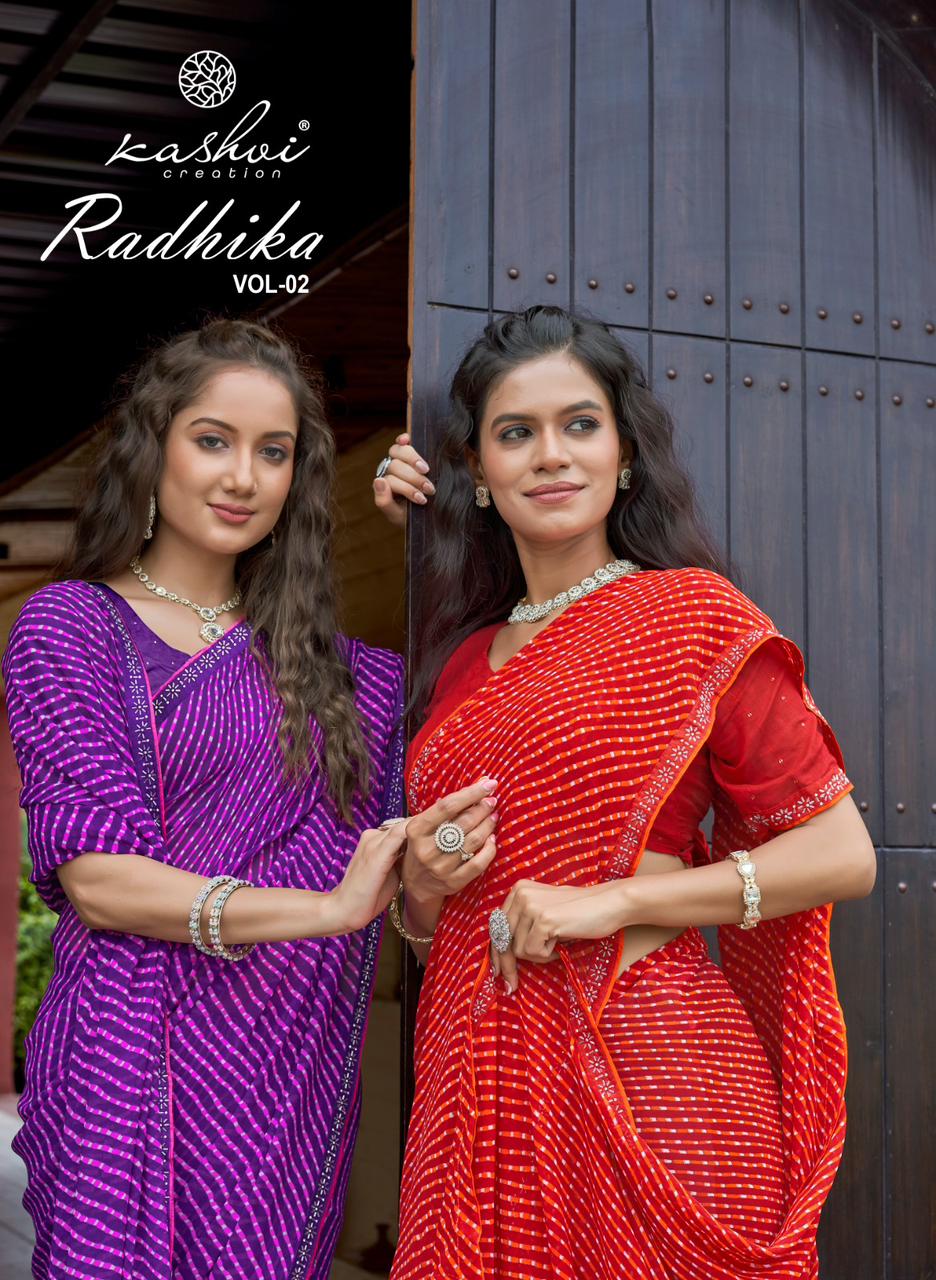 New Radhika Vol 2 Kashvi Creation Mono Georgette Sarees Supplier Ahmedabad