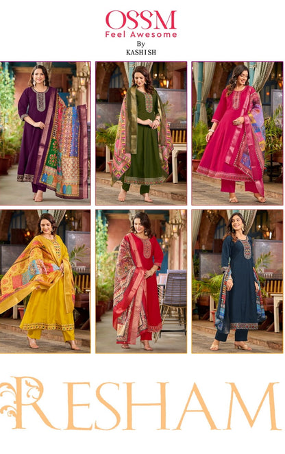 New Resham Ossm Roman Silk Readymade Anarkali Suits Wholesale Price