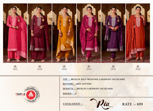 New Ria Vol 2 Triple Aaa Muslin Pant Style Suits Wholesaler India
