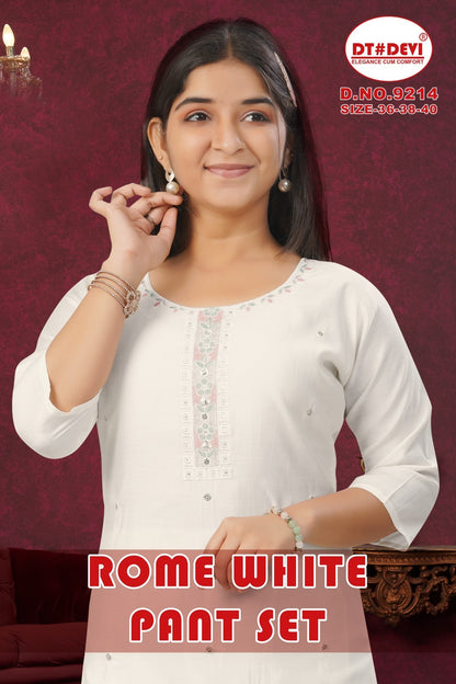 New Rome White Dn 9214 Dt Devi Roman Silk Girls Readymade Pant Suits Manufacturer Gujarat