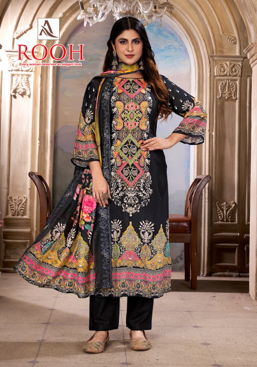 New Rooh Alok Viscose Muslin Karachi Salwar Suits Supplier Gujarat