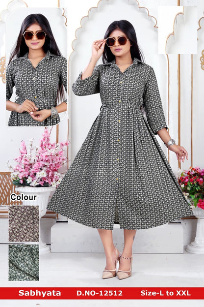 New Sabhyata Jnx Rayon Foil A-Line Kurti Wholesaler Gujarat