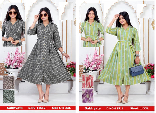 New Sabhyata Jnx Rayon Foil A-Line Kurti Wholesaler Gujarat