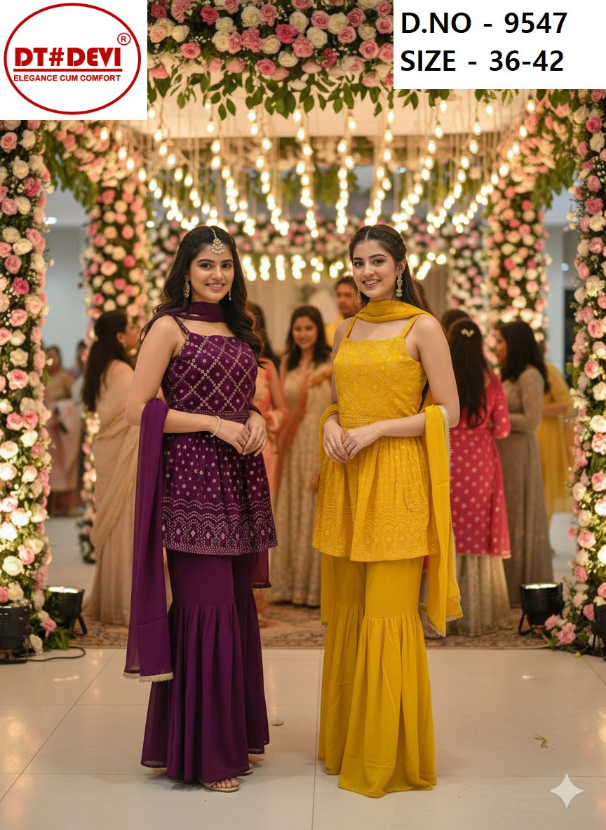 New Saiyaara Dn 9547 Dt Devi Georgette Readymade Girls Sharara Suits Supplier Gujarat