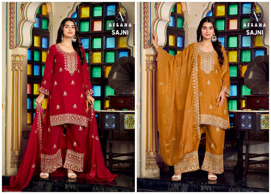 New Sajni Afsana Fandy Satin Pakistani Readymade Suits Supplier
