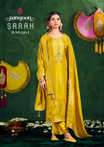 New Sarah Rangoon Russian Jacquard Readymade Pant Style Suits Wholesale Price
