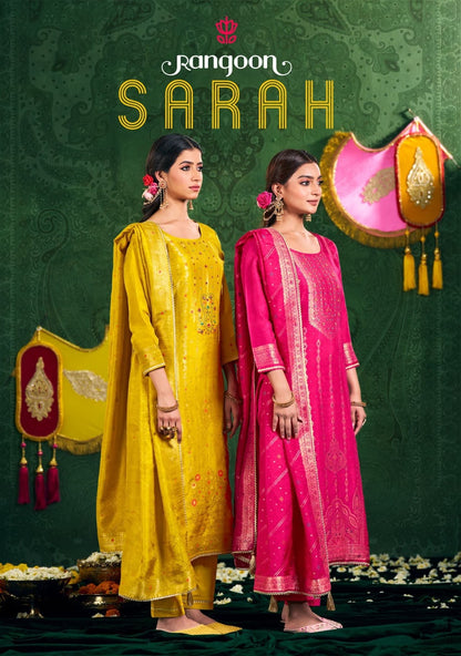 New Sarah Rangoon Russian Jacquard Readymade Pant Style Suits Wholesale Price