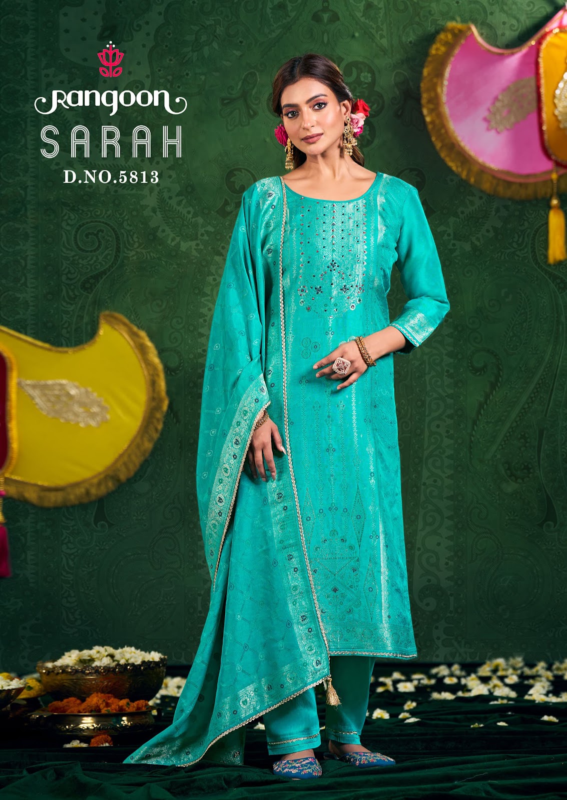 New Sarah Rangoon Russian Jacquard Readymade Pant Style Suits Wholesale Price