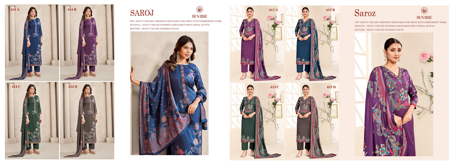 New Saroz Sunrise Heavy Viscose Pashmina Suits Supplier Gujarat