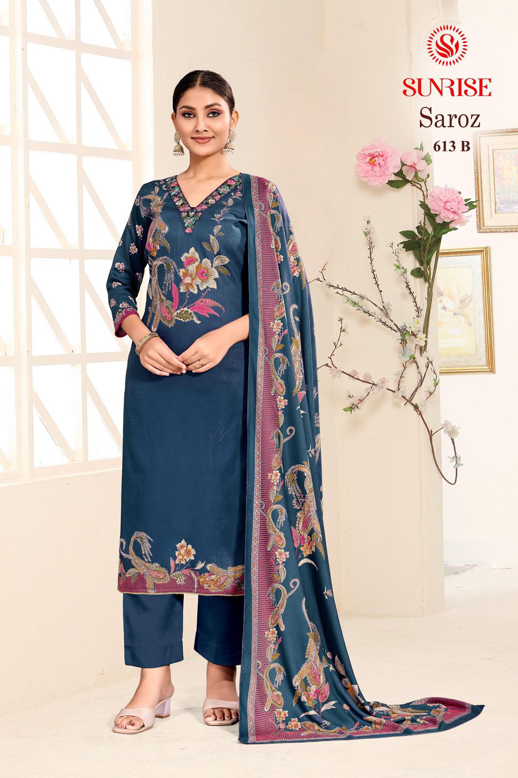 New Saroz Sunrise Heavy Viscose Pashmina Suits Supplier Gujarat