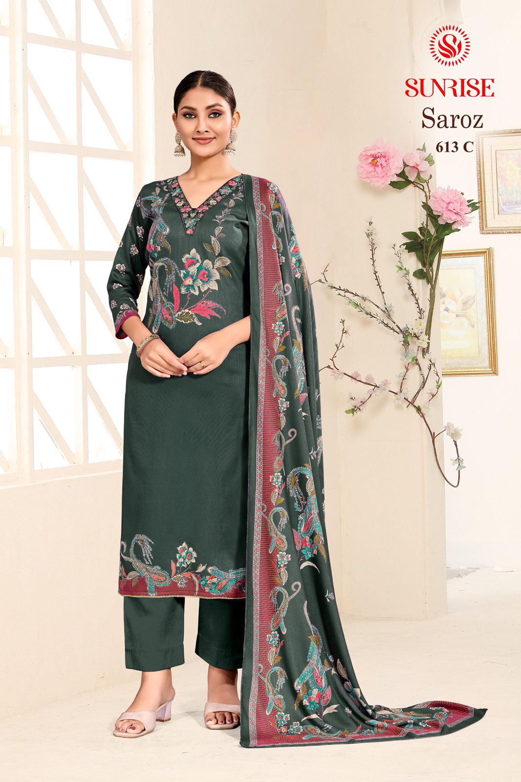 New Saroz Sunrise Heavy Viscose Pashmina Suits Supplier Gujarat