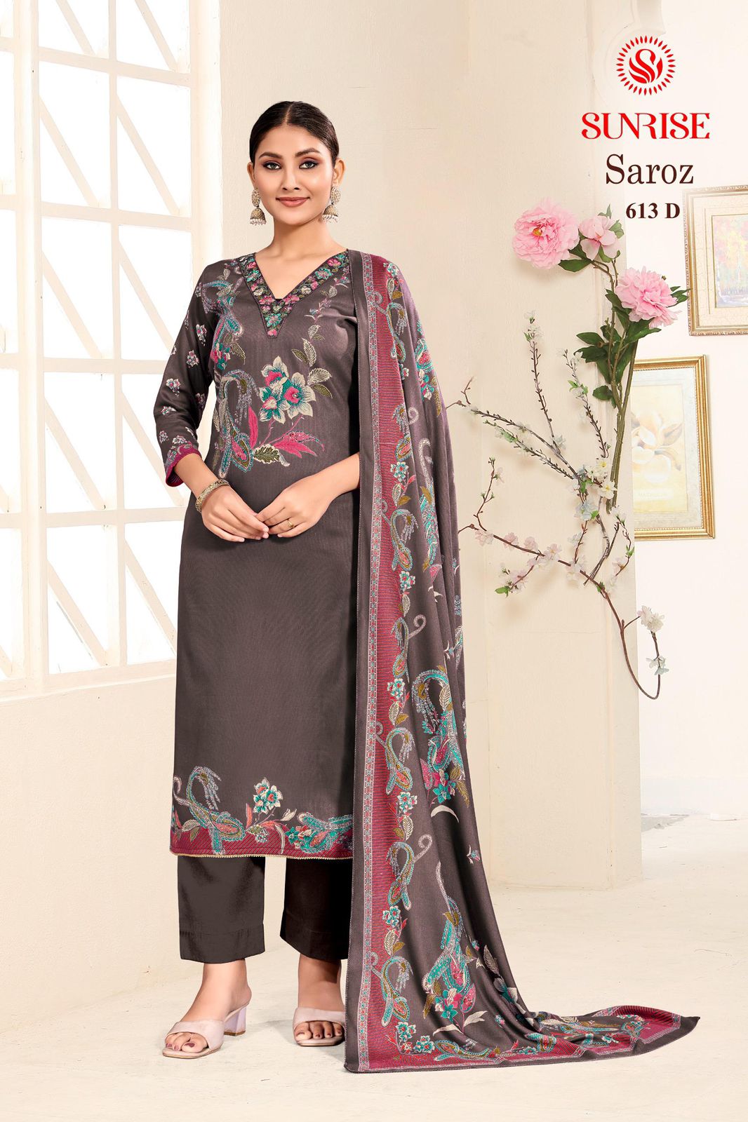 New Saroz Sunrise Heavy Viscose Pashmina Suits Supplier Gujarat