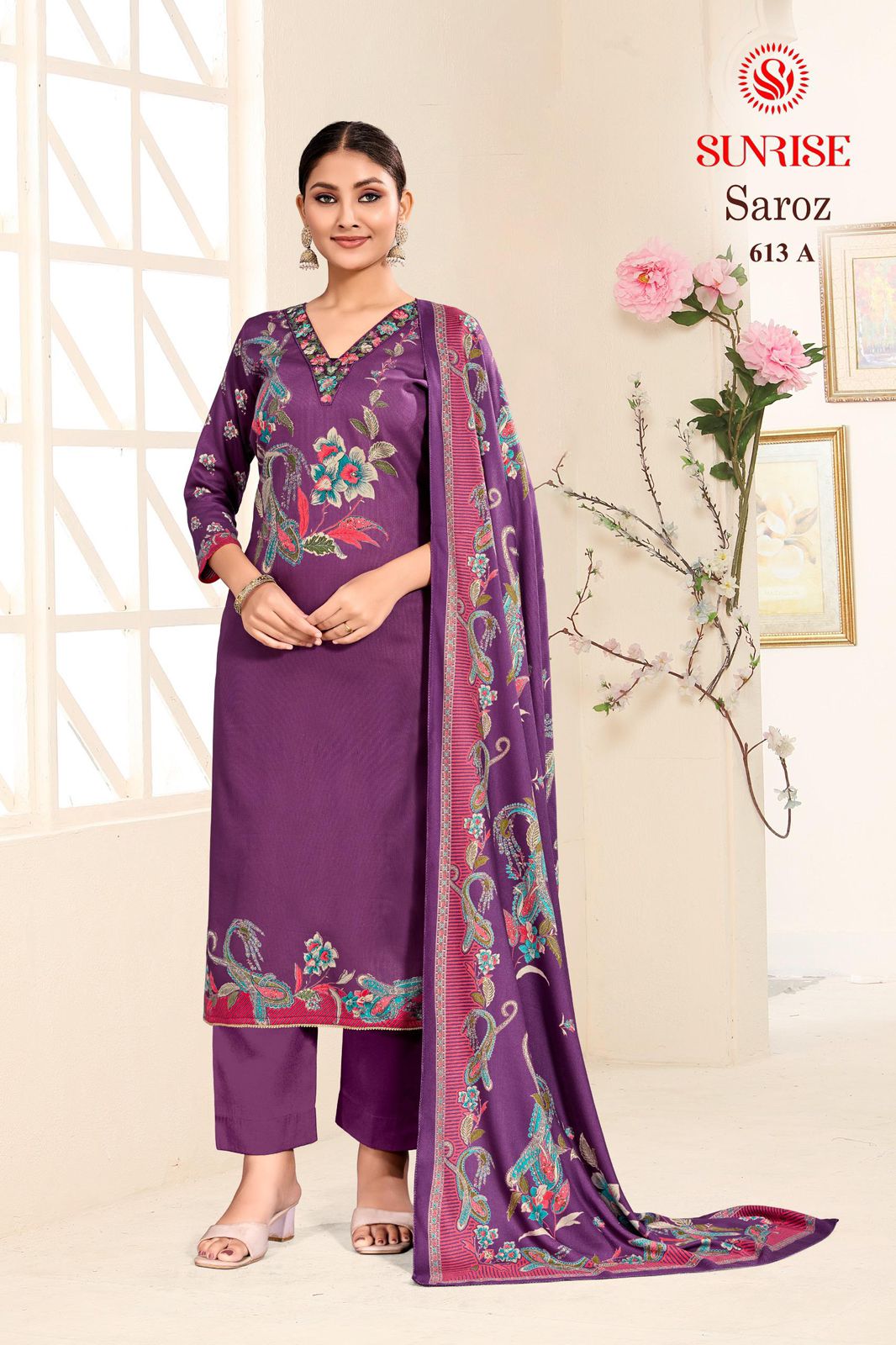 New Saroz Sunrise Heavy Viscose Pashmina Suits Supplier Gujarat