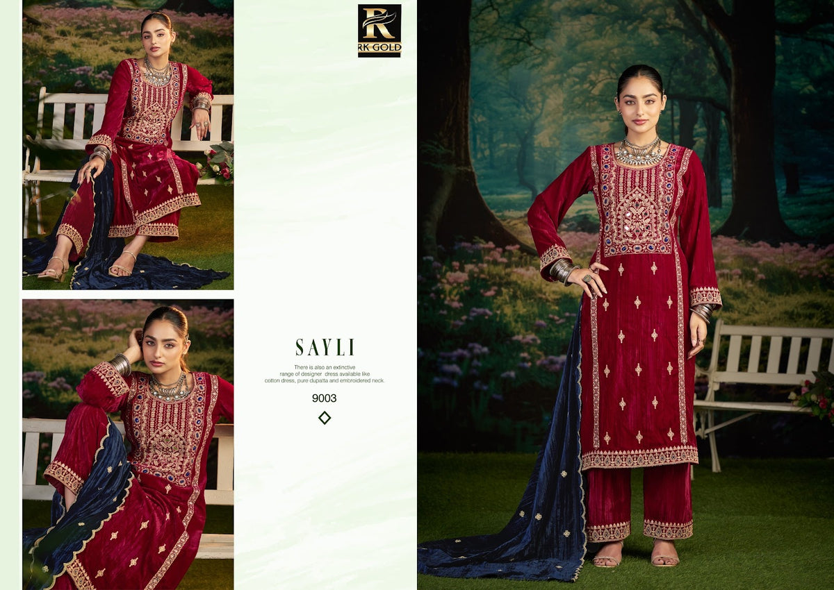New Sayli Rk Gold Crush Velvet Suits Wholesaler
