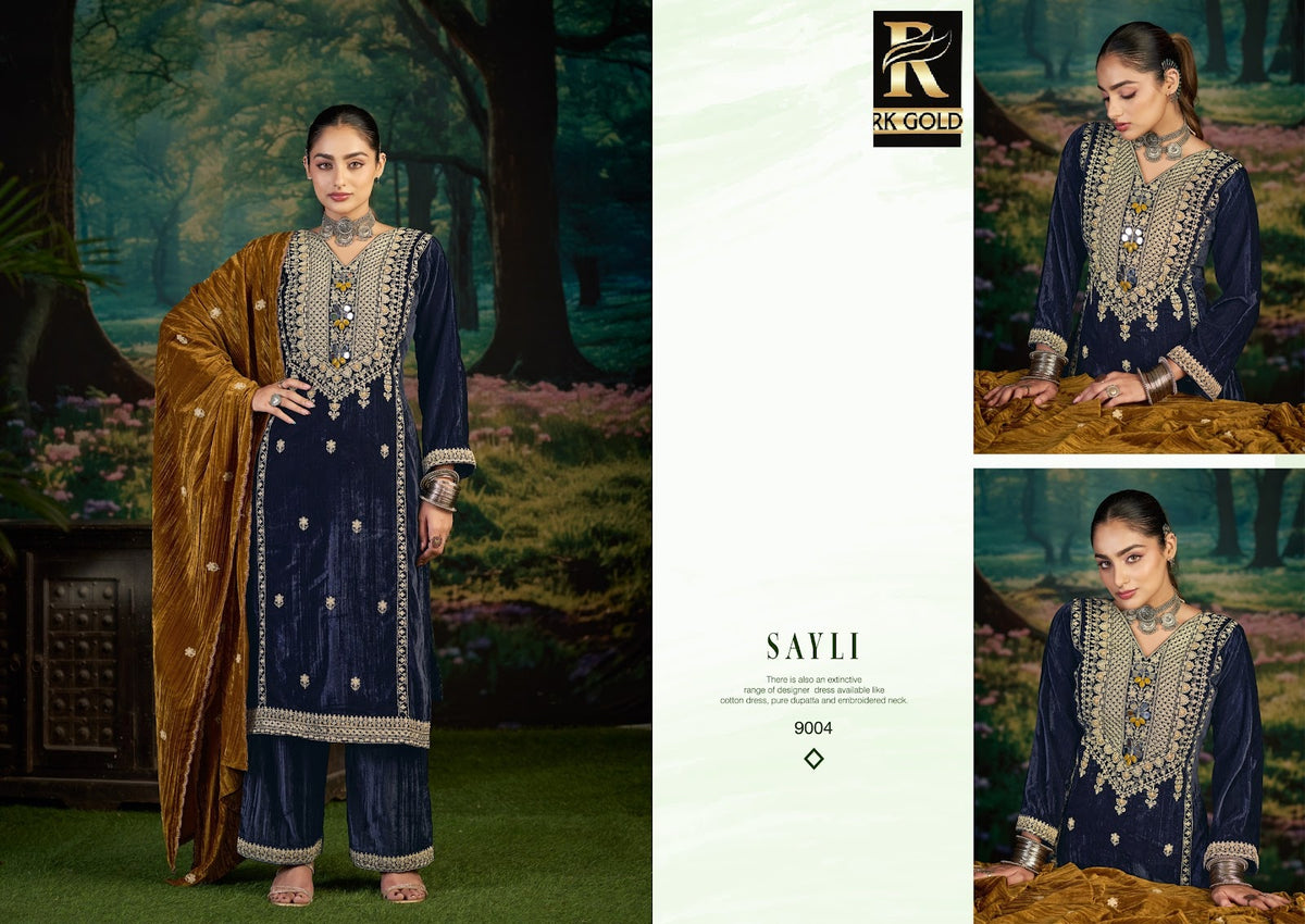 New Sayli Rk Gold Crush Velvet Suits Wholesaler