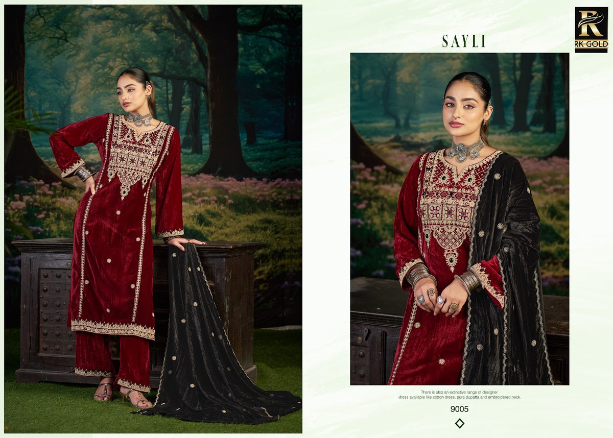 New Sayli Rk Gold Crush Velvet Suits Wholesaler