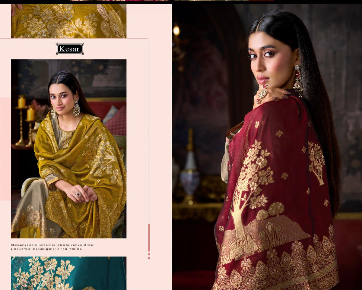 New Shiny Kesar Viscose Silk Karachi Salwar Suits Wholesaler
