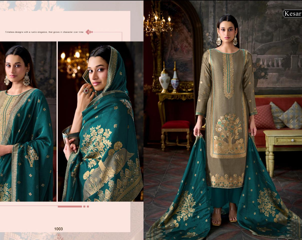 New Shiny Kesar Viscose Silk Karachi Salwar Suits Wholesaler