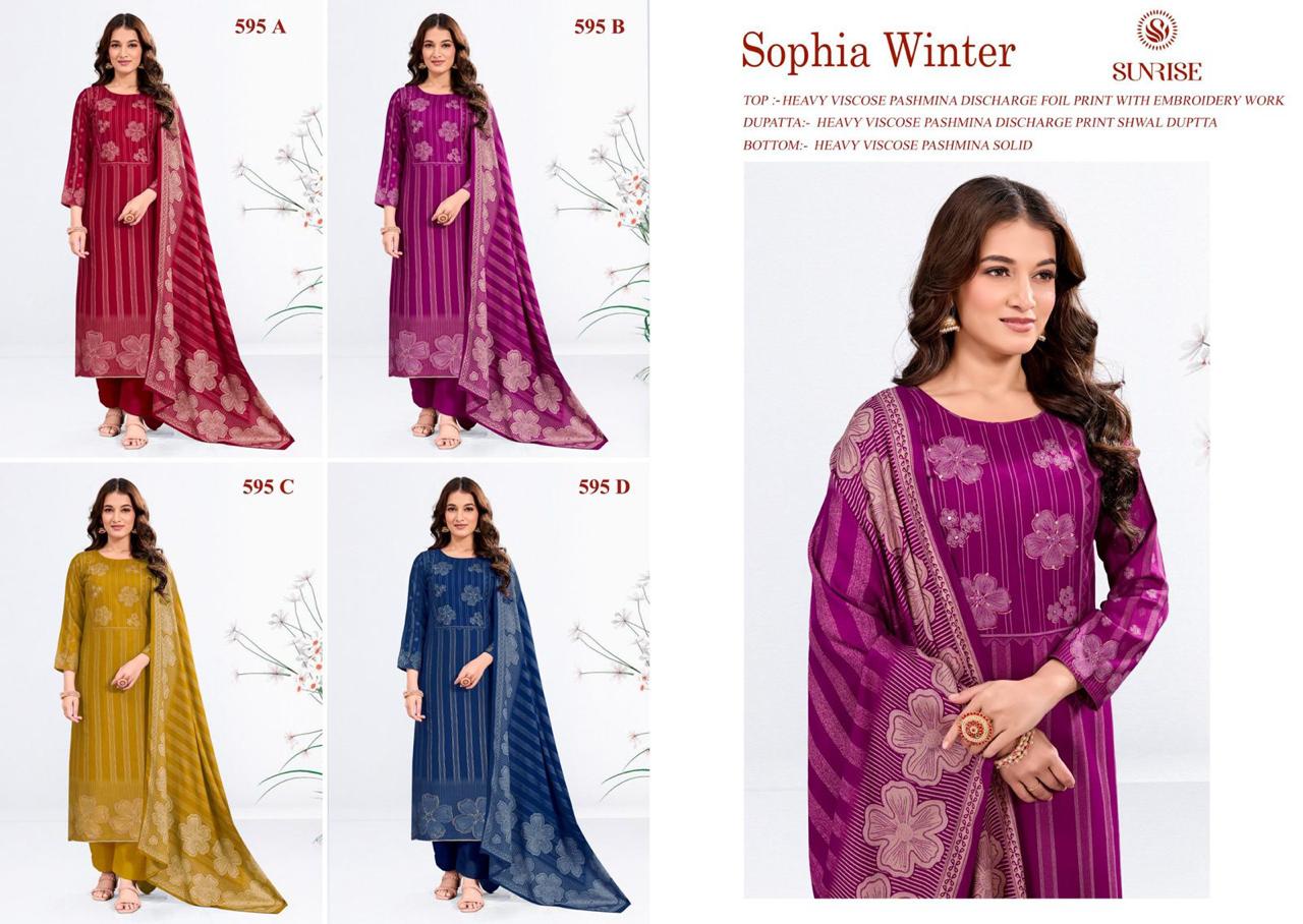 New Sophia Winter Sunrise Pashmina Suits Exporter Ahmedabad