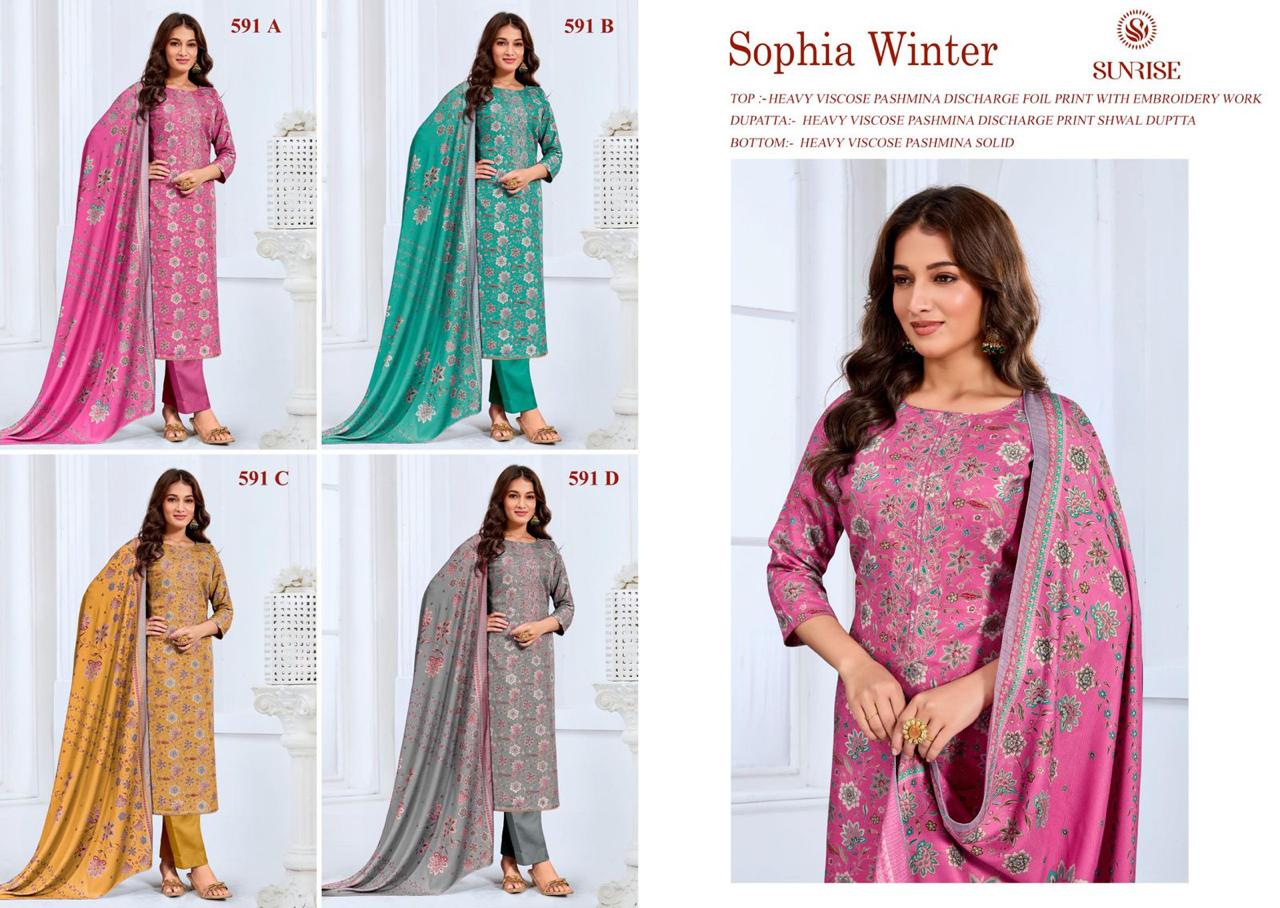 New Sophia Winter Sunrise Pashmina Suits Exporter Ahmedabad