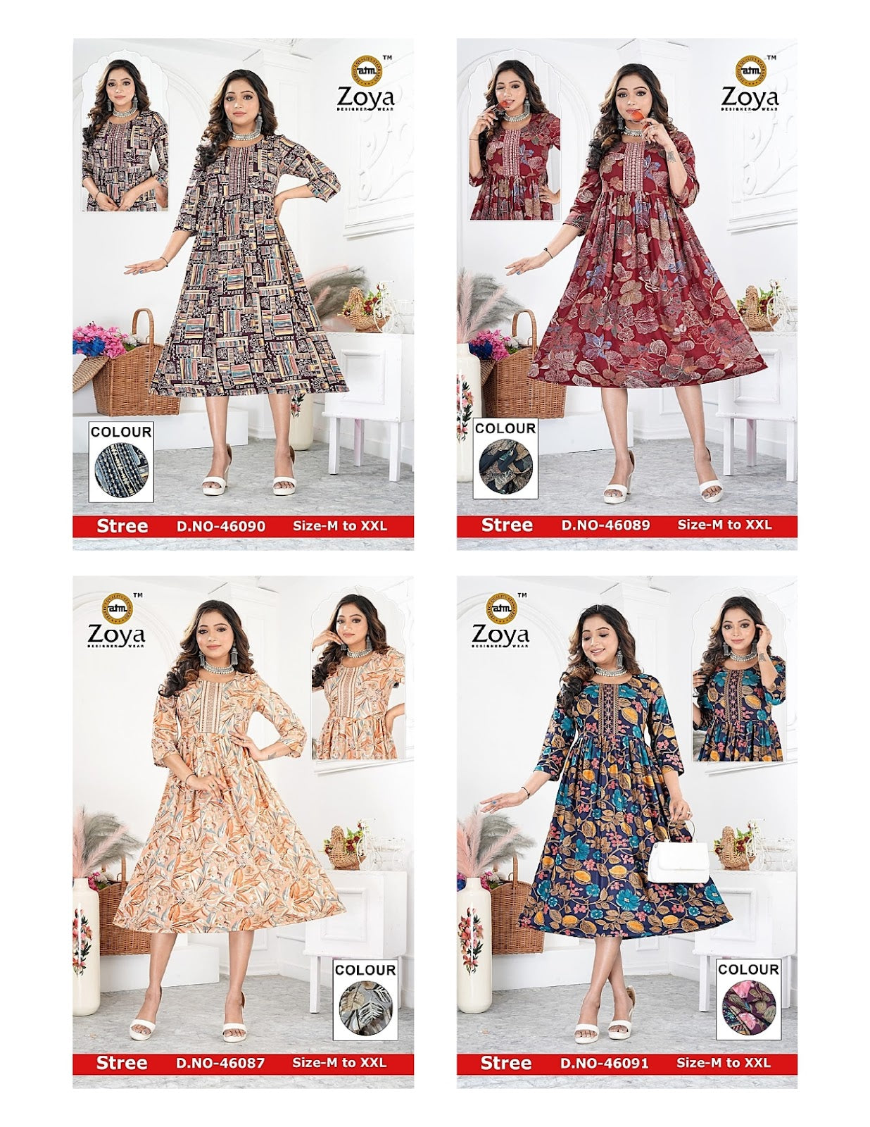 New Stree Zoya Rayon Anarkali Kurtis Wholesaler India