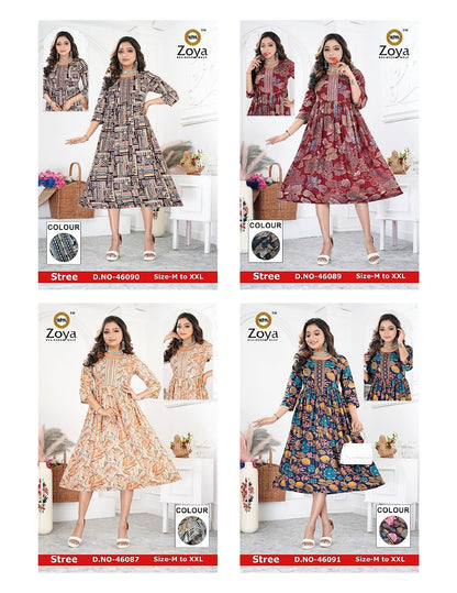 New Stree Zoya Rayon Anarkali Kurtis Wholesaler India