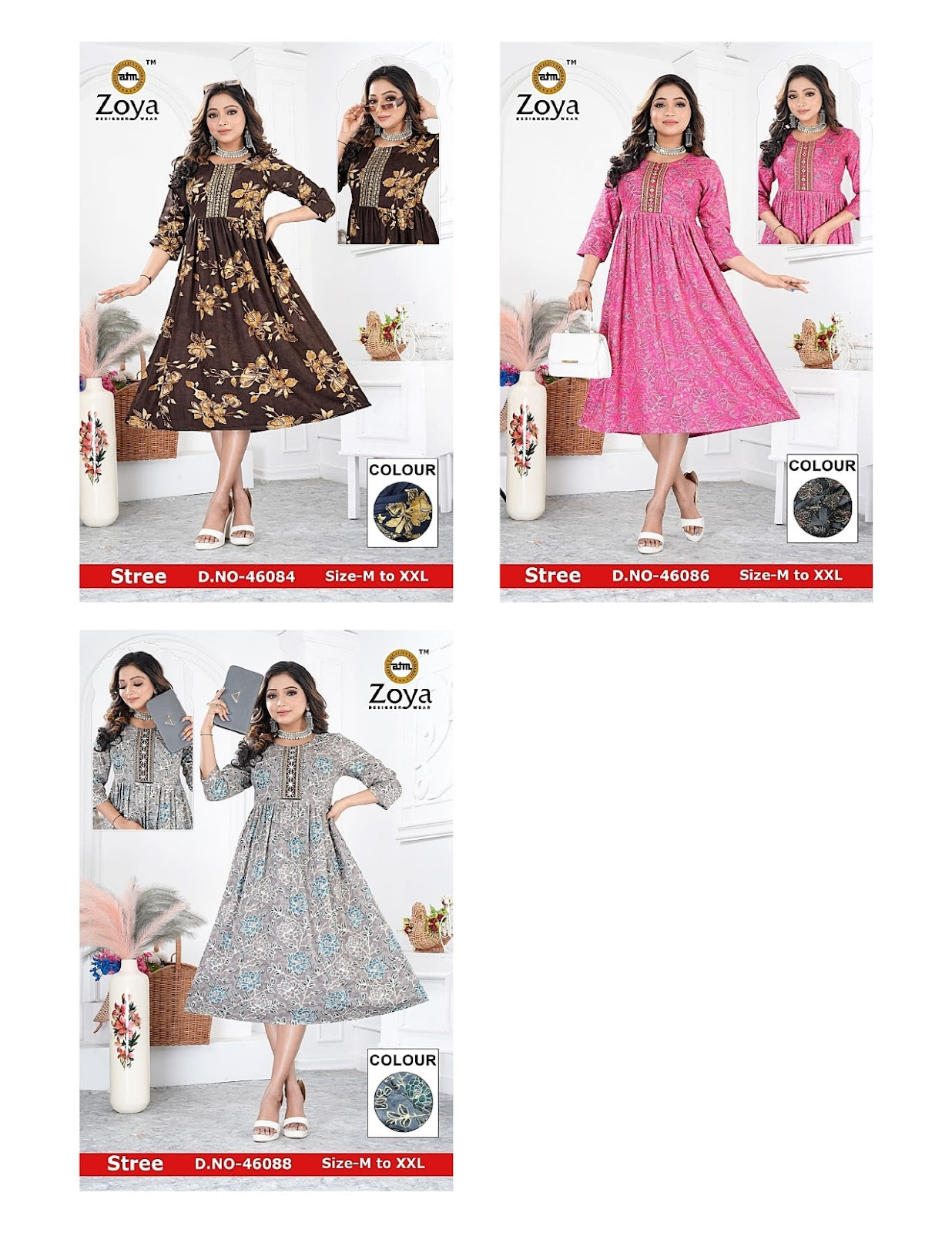 New Stree Zoya Rayon Anarkali Kurtis Wholesaler India