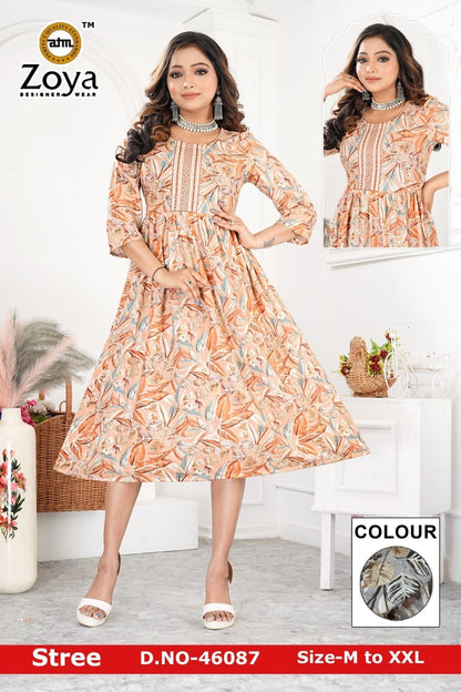 New Stree Zoya Rayon Anarkali Kurtis Wholesaler India
