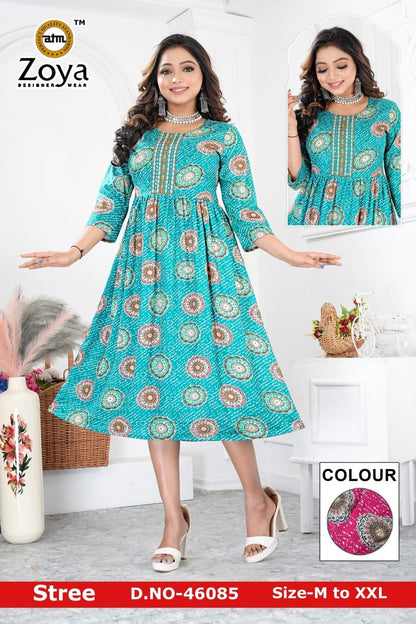 New Stree Zoya Rayon Anarkali Kurtis Wholesaler India