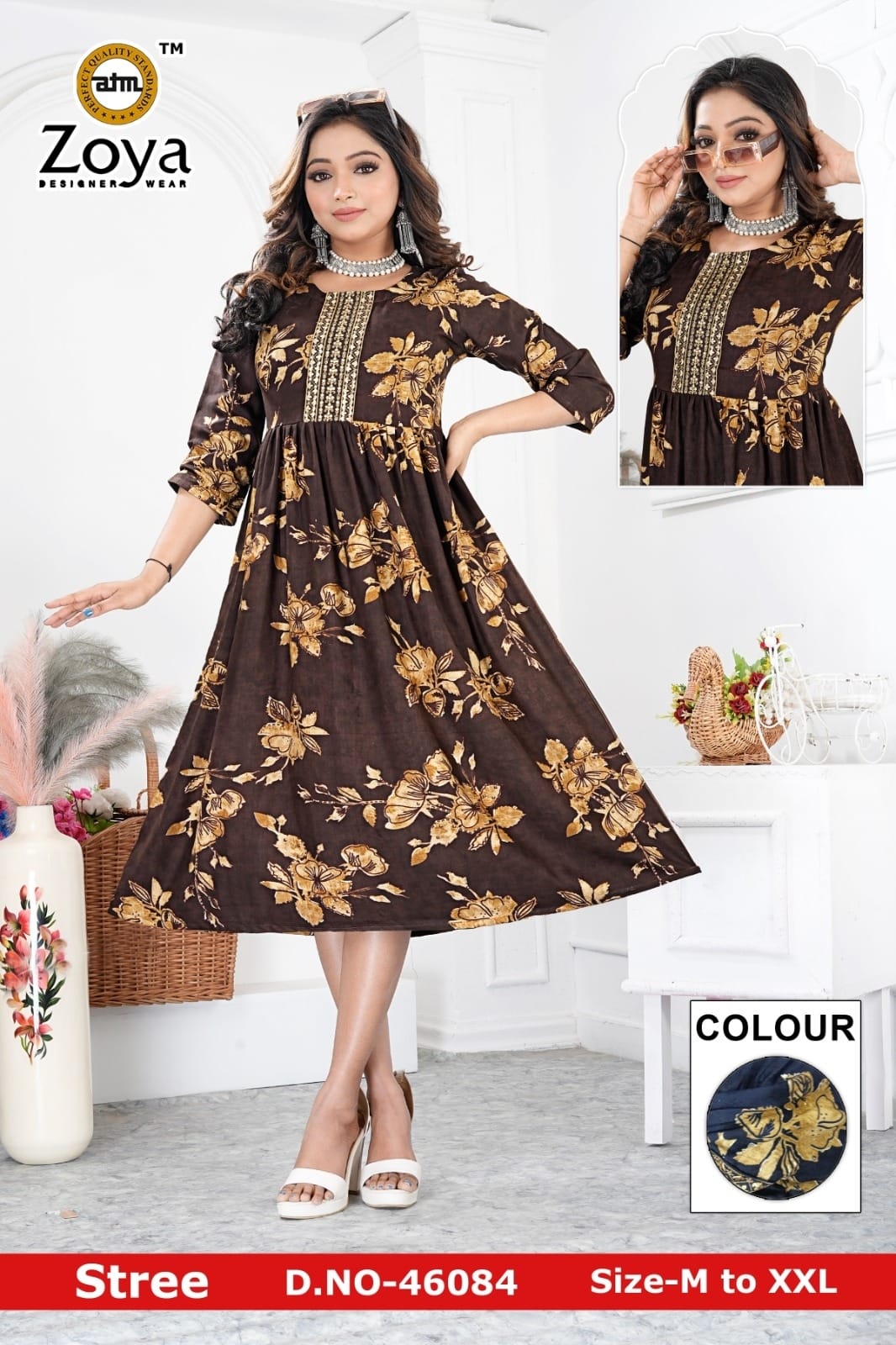 New Stree Zoya Rayon Anarkali Kurtis Wholesaler India