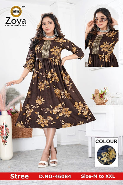 New Stree Zoya Rayon Anarkali Kurtis Wholesaler India