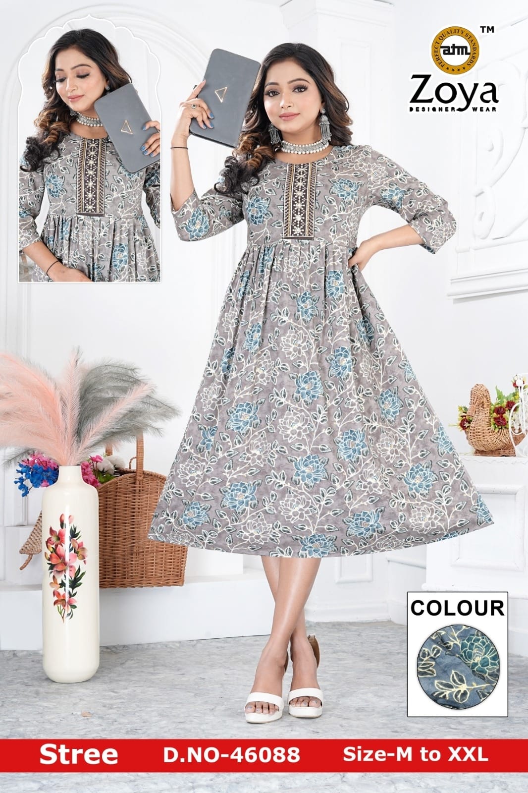 New Stree Zoya Rayon Anarkali Kurtis Wholesaler India